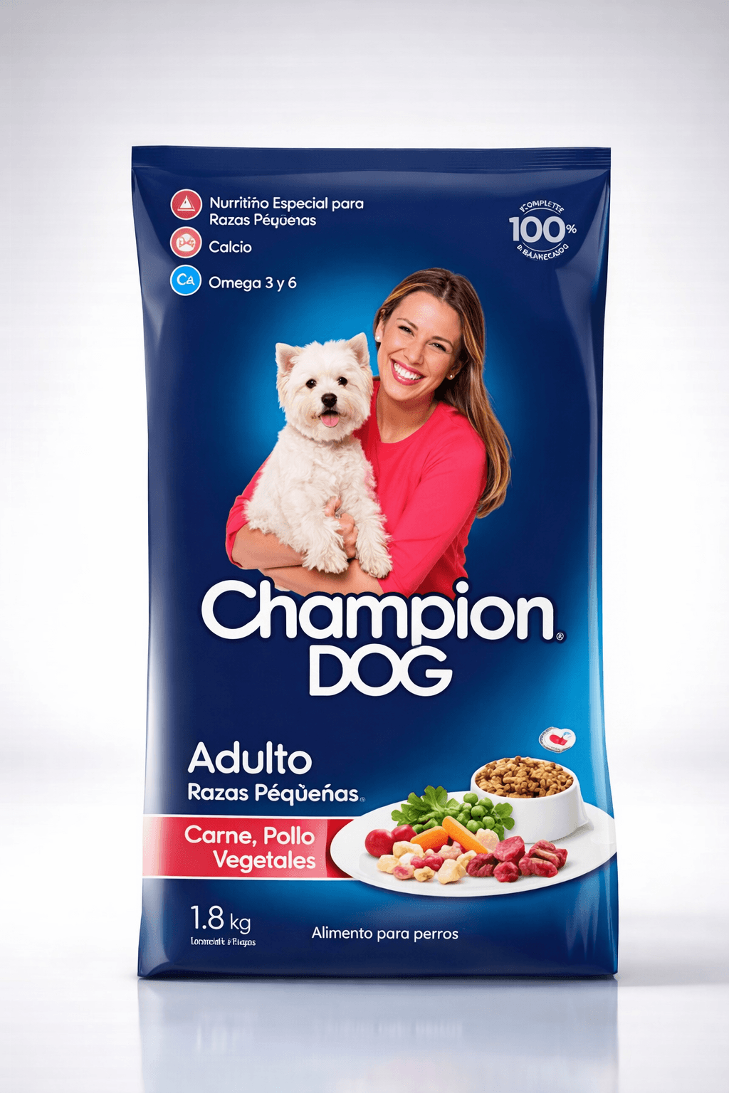 Champion Dog Adulto Razas Pequeñas Carne, Pollo y Vegetales Alimento para Perros 18 Kg