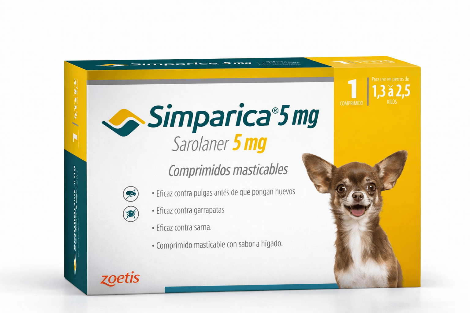 Simparica 5 mg Antiparasitario para Perros de 1,3 a 2,5 Kg 1 Comprimido