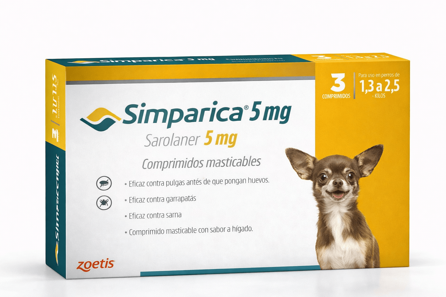 Simparica 5 mg Antiparasitario para Perros de 1,3 a 2,5 Kg 3 Comprimidos