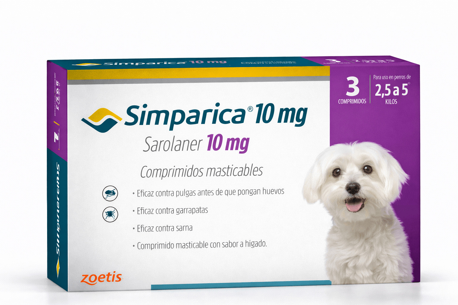 Simparica 10 mg Antiparasitario para Perros de 2,5 a 5 Kg 3 Comprimidos