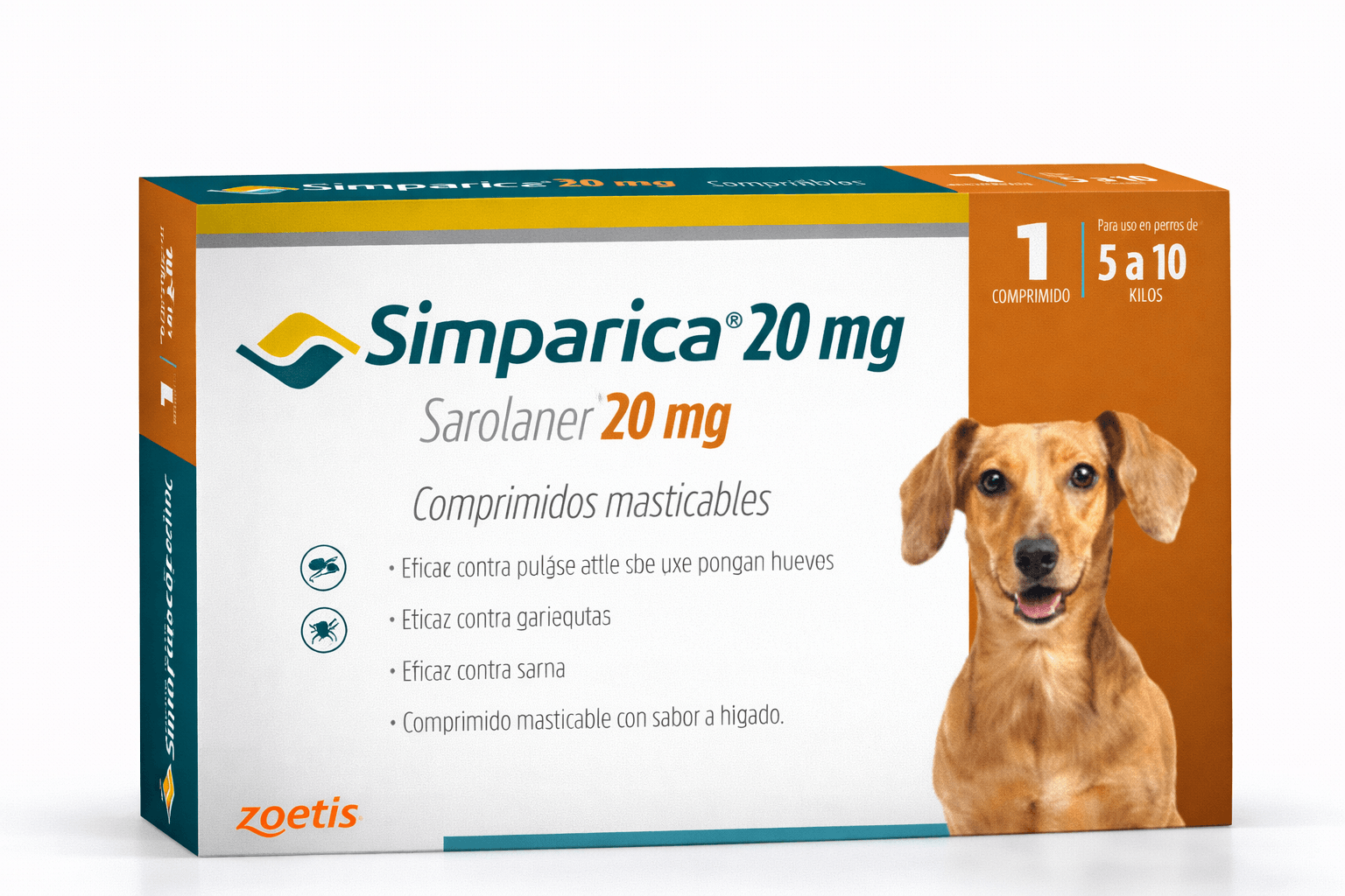 Simparica 20 mg Antiparasitario para Perros de 5 a 10 Kg 1 Comprimido