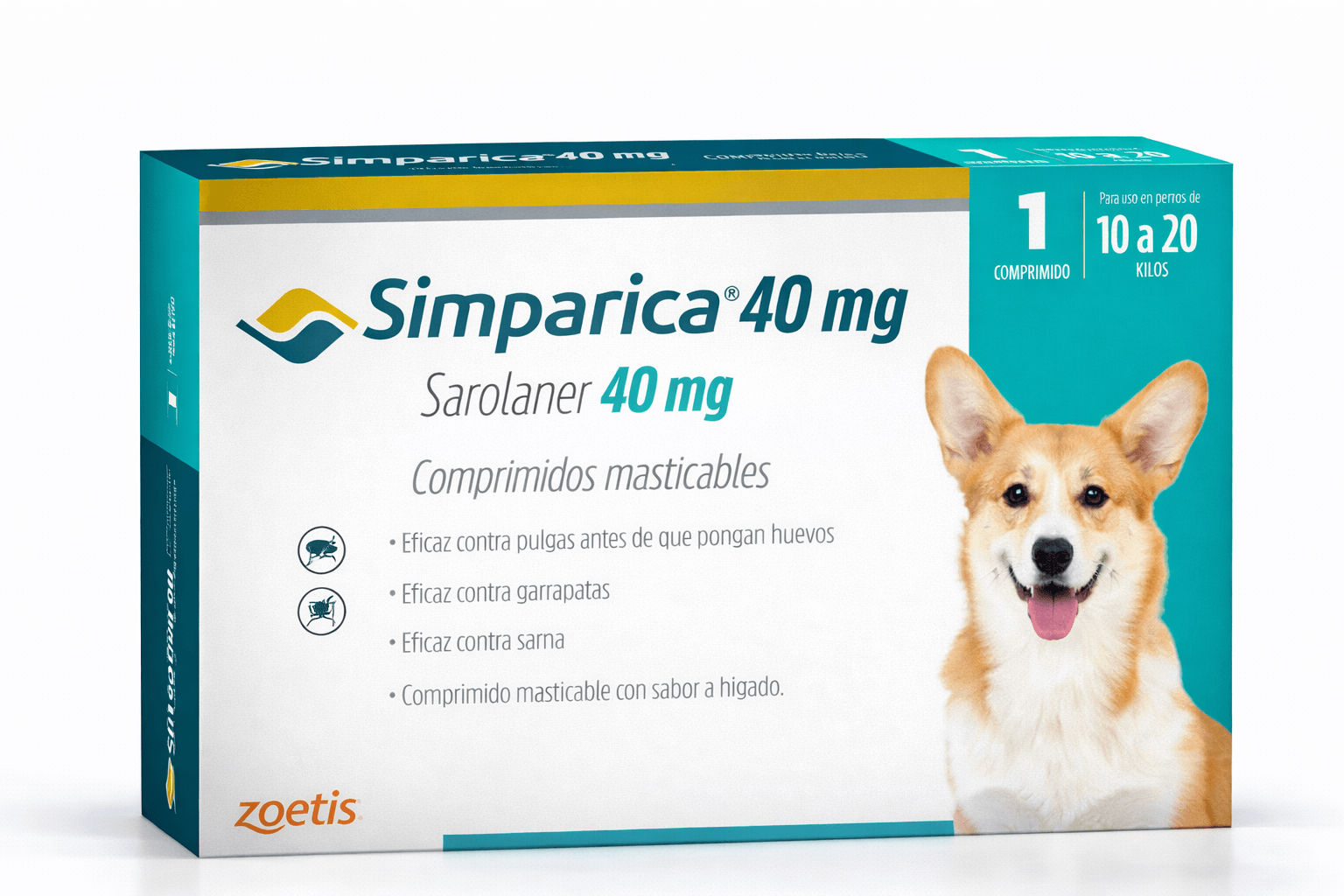 Simparica 40 mg Antiparasitario para Perros de 10 a 20 Kg 1 Comprimido