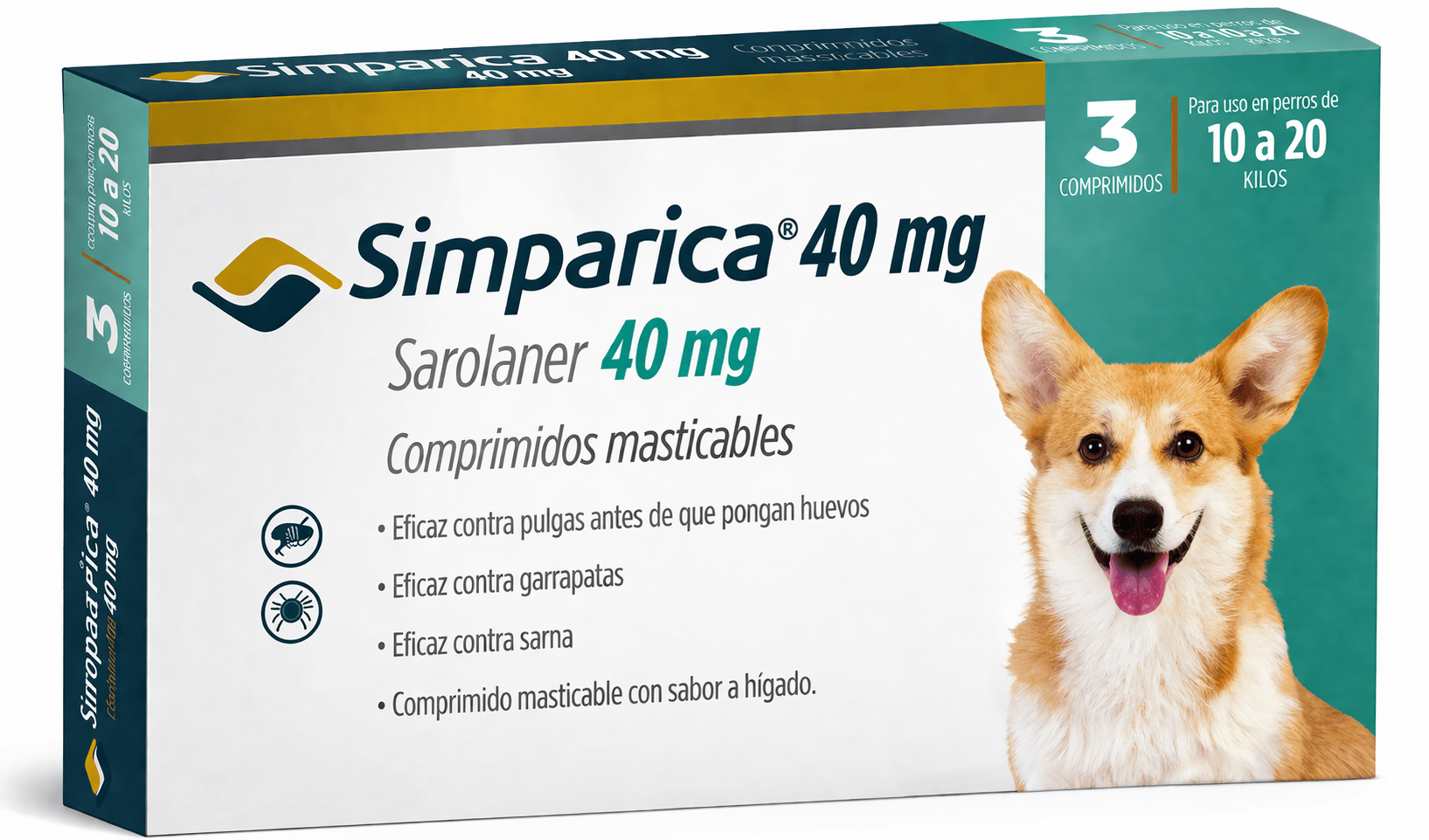 Simparica 40 mg Antiparasitario para Perros de 10 a 20 Kg 3 Comprimidos