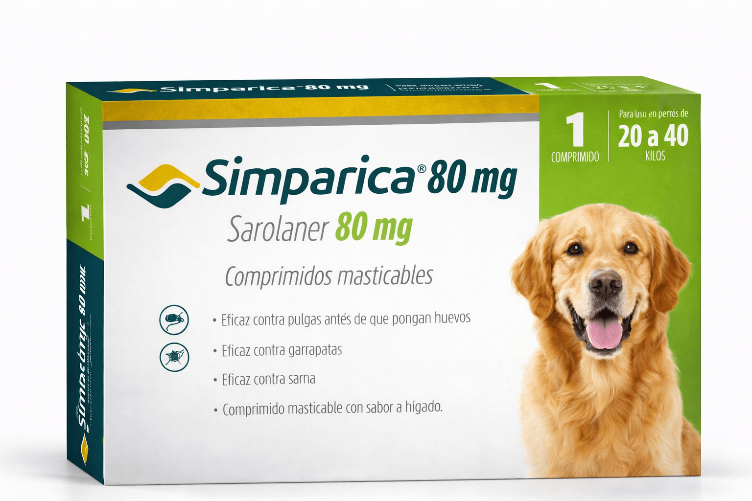 Simparica 80 mg Antiparasitario para Perros de 20 a 40 Kg 1 Comprimido