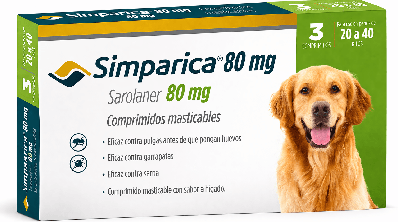 Simparica 80 mg Antiparasitario para Perros de 20 a 40 Kg 3 Comprimidos