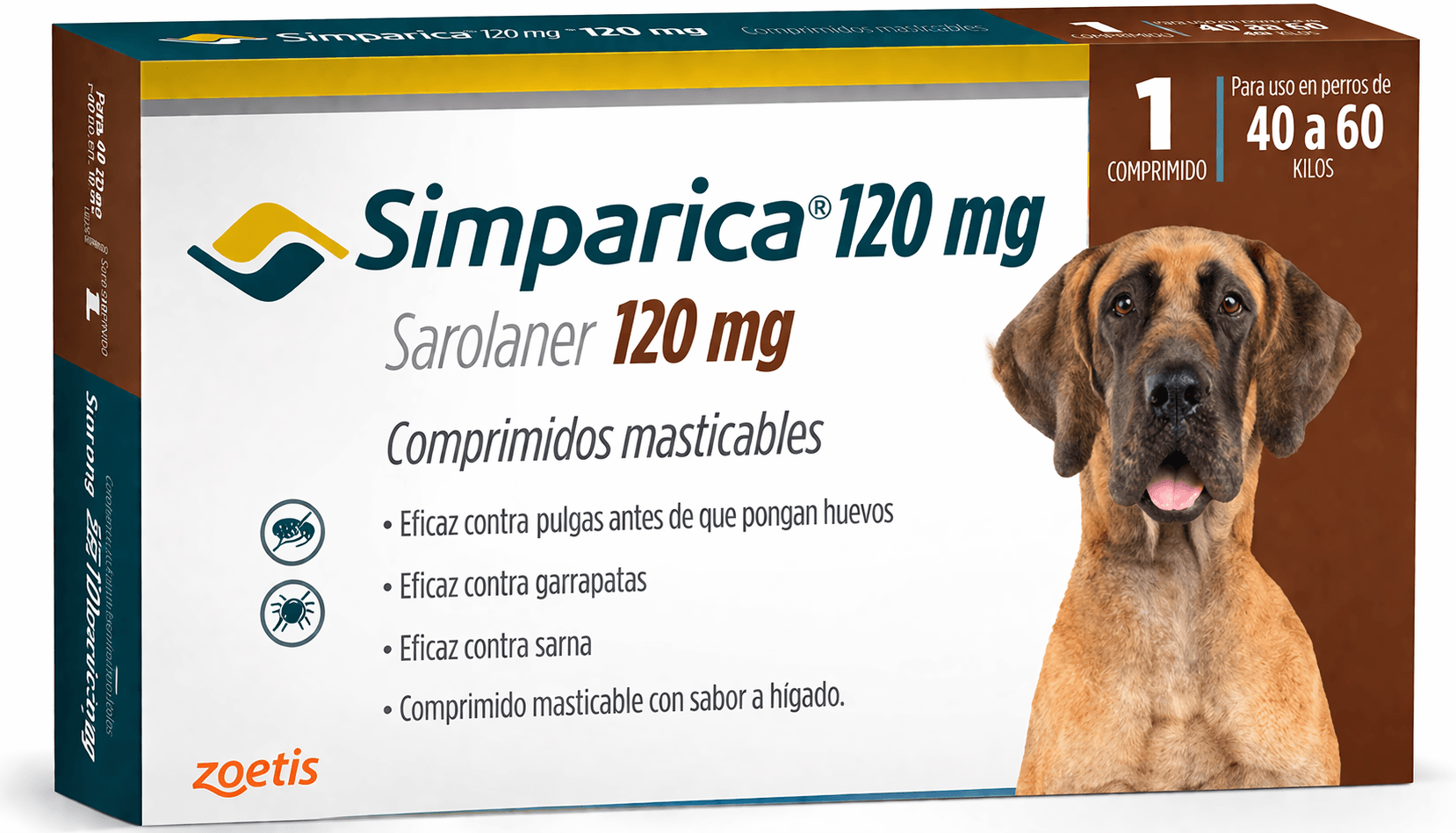 Simparica 120 mg Antiparasitario para Perros de 40 a 60 Kg 1 Comprimido