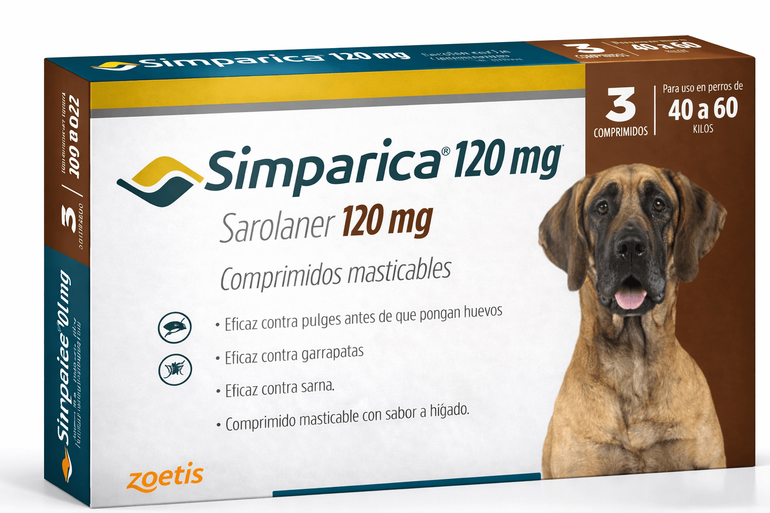 Simparica 120 mg Antiparasitario para Perros de 40 a 60 Kg 3 Comprimidos