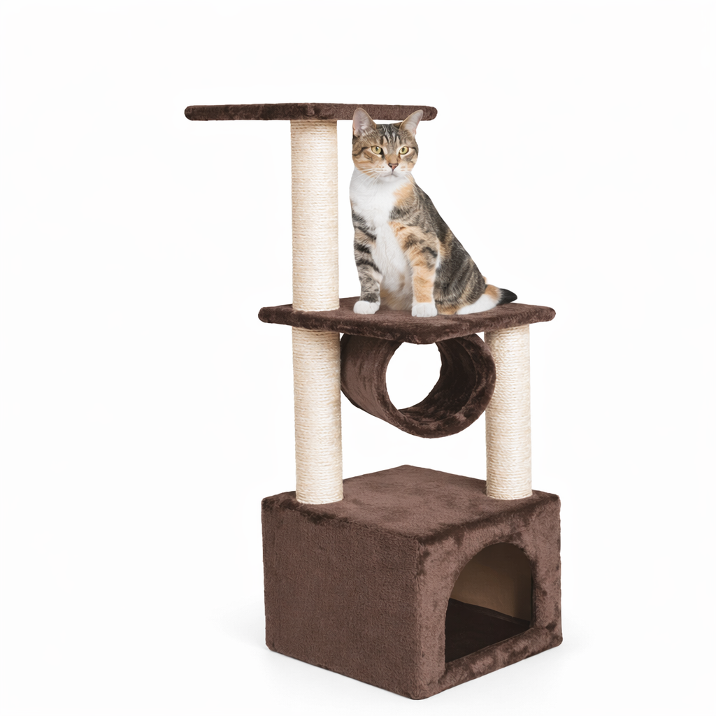 Rascador para Gato con Cueva y Hamaca 30 x 30 x 90 cm