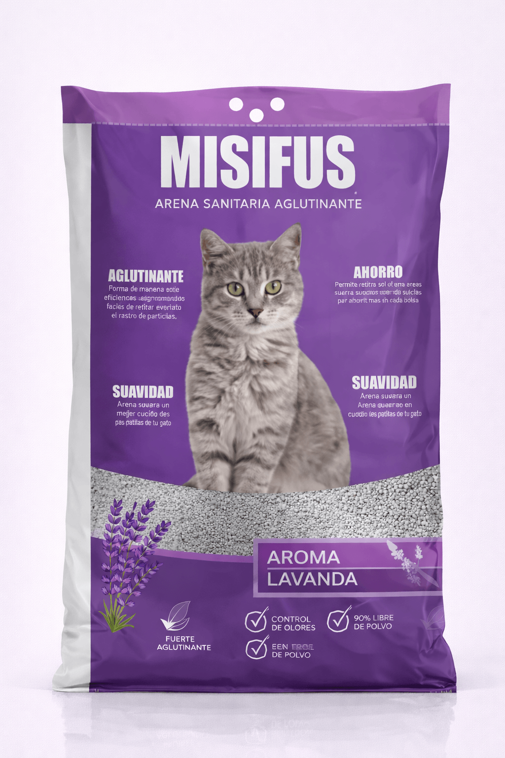 Arena Sanitaria Aglutinante para Gatos Misifus Aroma Lavanda 8 Kilos