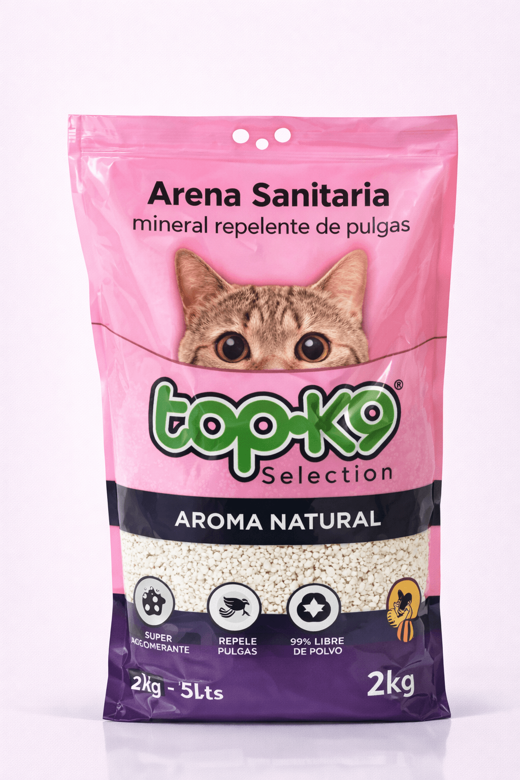 Arena Sanitaria Mineral Repelente de Pulgas TopK9 Selection Aroma Natural 2 Kilos