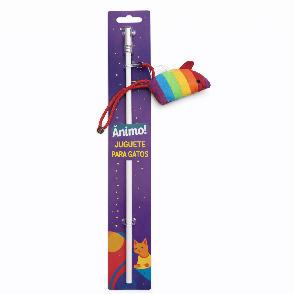 Varita para Gato con Pez Arcoíris y Cascabel