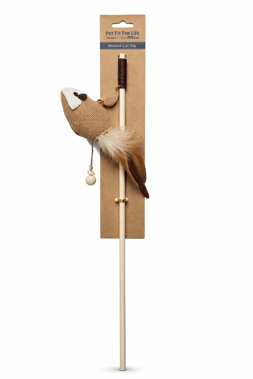 Varita para Gato con Pajarito de Tela, Plumas y Cascabel