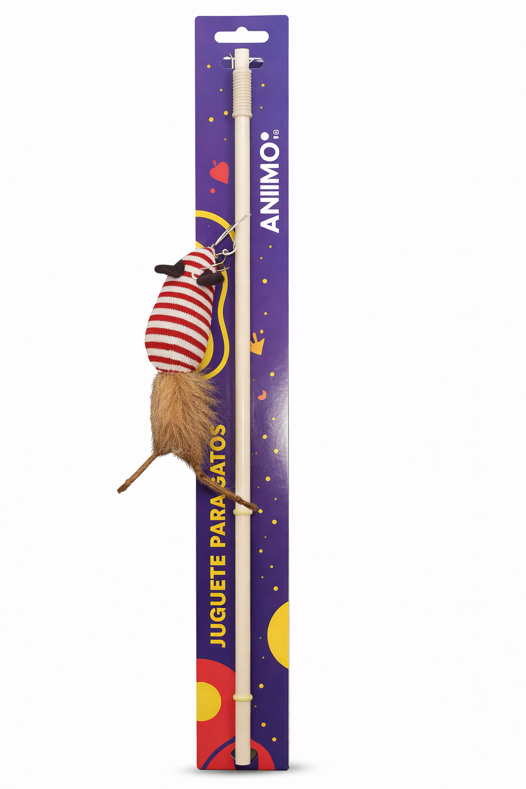Varita para Gato con Ratoncito Rayado y Cola Peluche